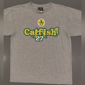 Cooperstown Collection Vintage Oakland A's Catfish Hunter print XL grey